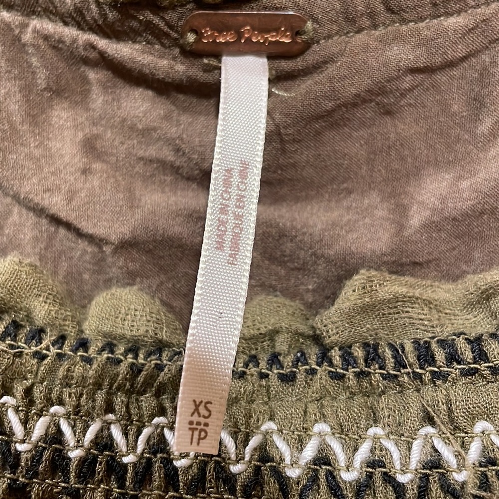 Free People Wandering Skies Cropped Embroidered Moss Green Blouse/Top, Size XS - Picture 4 of 8